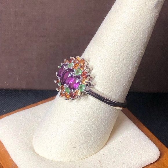 Sterling Silver Amethyst, Garnet, Peridot, Citrine Vintage Gemstone Ring Sz 10 - Picture 9 of 17